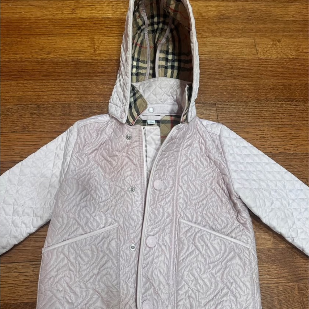 Burberry Light Pink Quilted Kids Raincoat with Hood